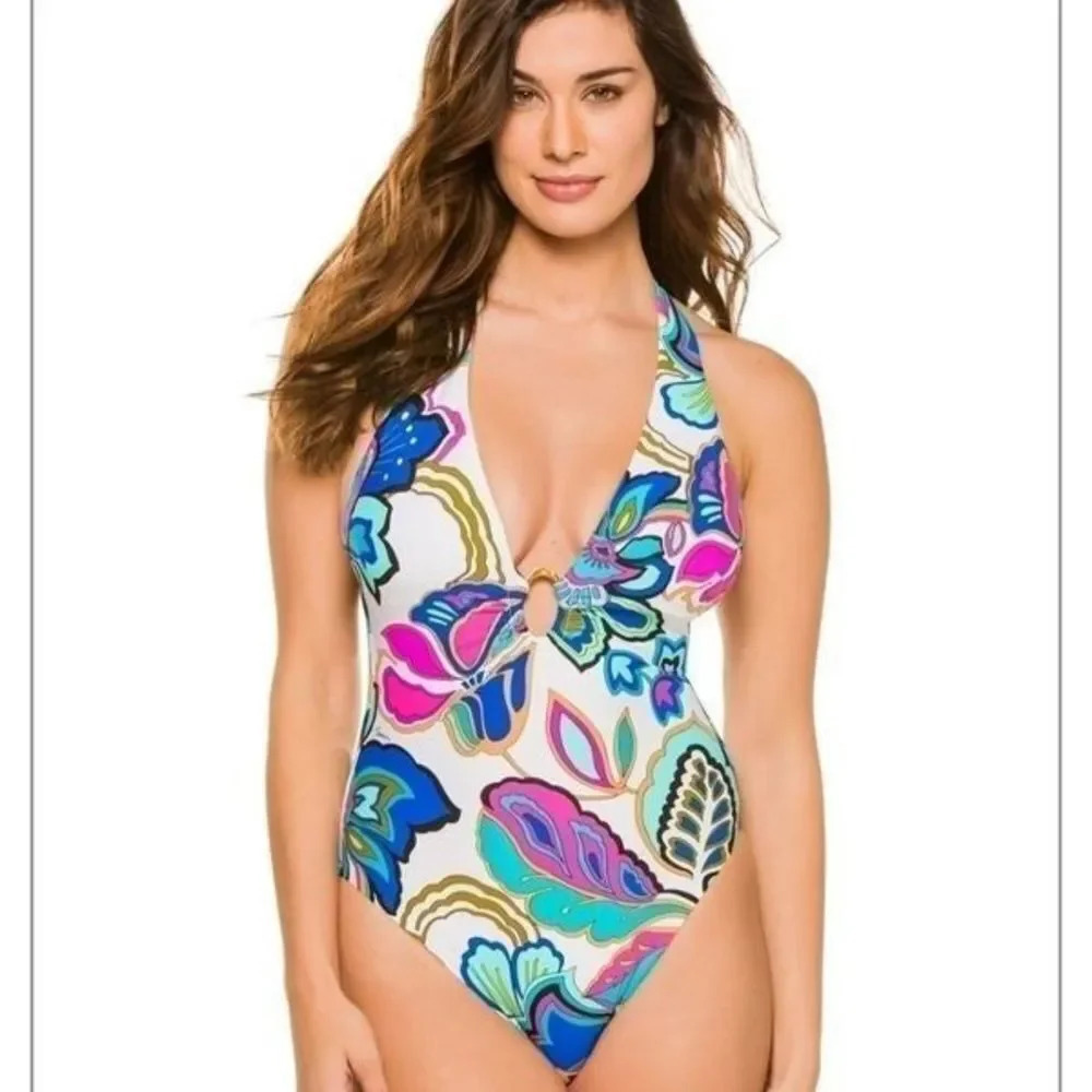 Trina Turk Floral halter swimsuits size 4